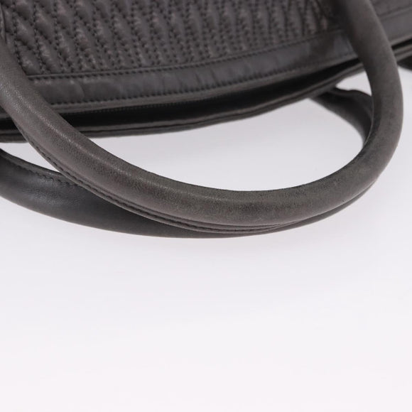BALLY Hand Bag Leather Gray Gold Tone Auth gh2329
