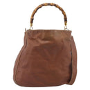 GUCCI Bamboo Hand Bag Leather 2way Brown Gold Tone Auth gh2330-1