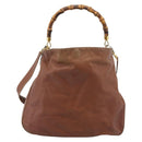 GUCCI Bamboo Hand Bag Leather 2way Brown Gold Tone Auth gh2330-2
