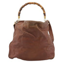 GUCCI Bamboo Hand Bag Leather 2way Brown Gold Tone Auth gh2330-3