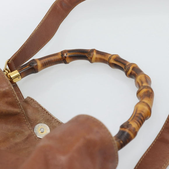 GUCCI Bamboo Hand Bag Leather 2way Brown Gold Tone Auth gh2330