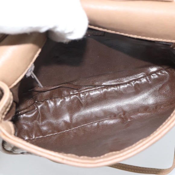 FENDI Shoulder Bag Leather Brown Gold Tone Auth gh2333A
