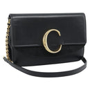 Chloe Chain Shoulder Bag Leather Black Gold Tone Auth gh2335A-1