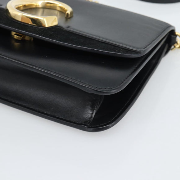 Chloe Chain Shoulder Bag Leather Black Gold Tone Auth gh2335A