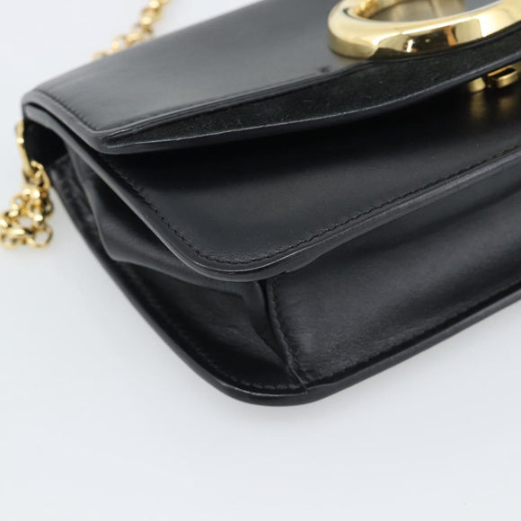 Chloe Chain Shoulder Bag Leather Black Gold Tone Auth gh2335A