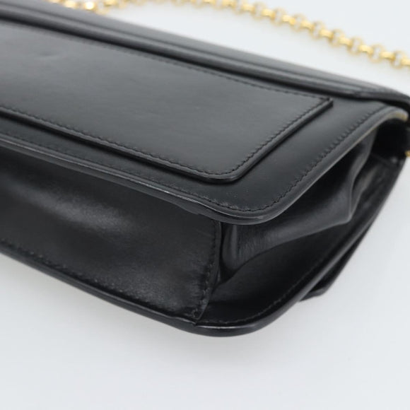 Chloe Chain Shoulder Bag Leather Black Gold Tone Auth gh2335A