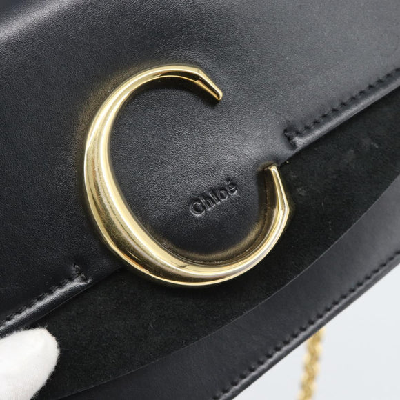 Chloe Chain Shoulder Bag Leather Black Gold Tone Auth gh2335A