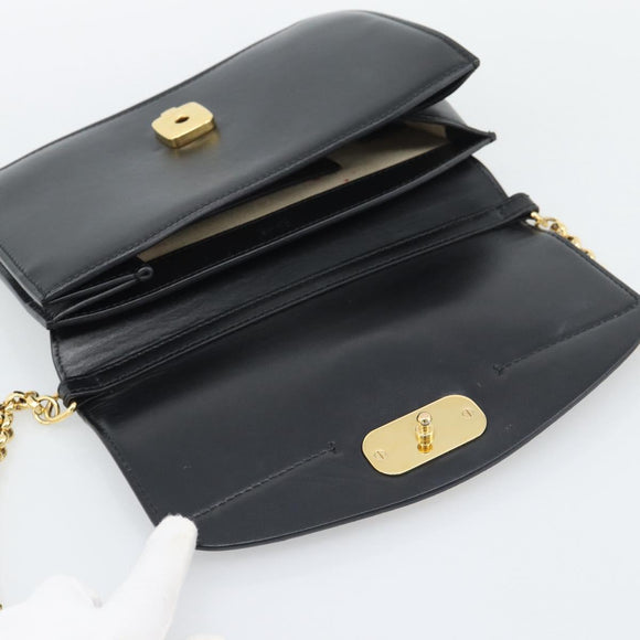 Chloe Chain Shoulder Bag Leather Black Gold Tone Auth gh2335A
