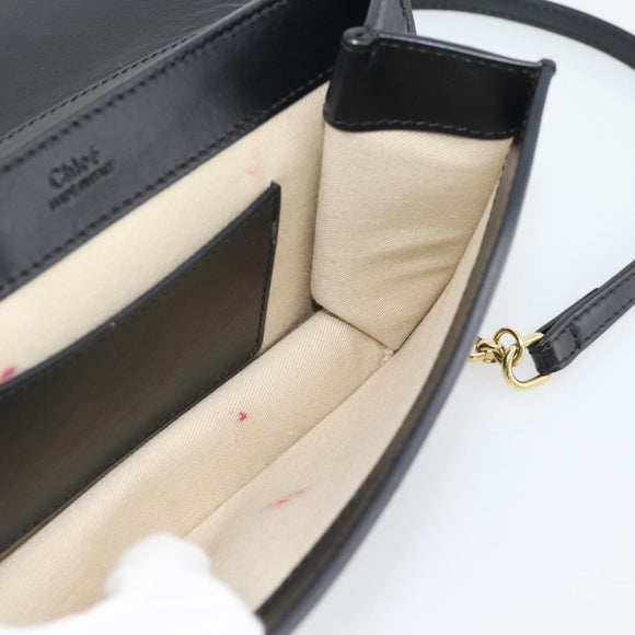Chloe Chain Shoulder Bag Leather Black Gold Tone Auth gh2335A