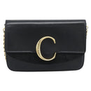 Chloe Chain Shoulder Bag Leather Black Gold Tone Auth gh2335A-13