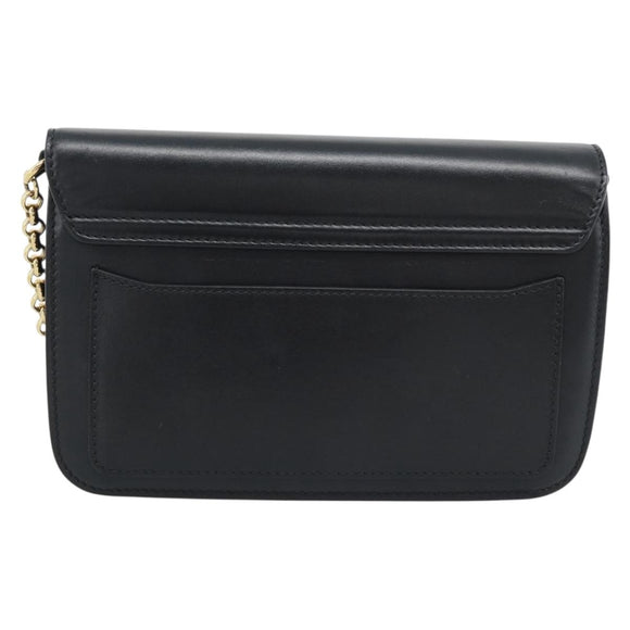 Chloe Chain Shoulder Bag Leather Black Gold Tone Auth gh2335A