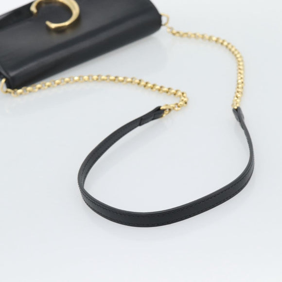Chloe Chain Shoulder Bag Leather Black Gold Tone Auth gh2335A
