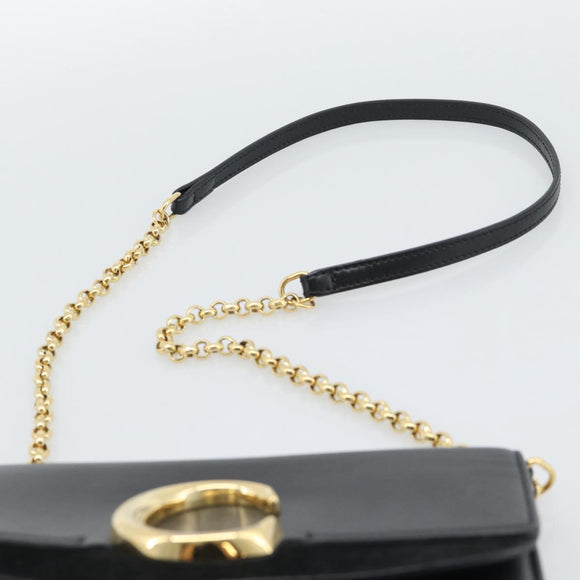 Chloe Chain Shoulder Bag Leather Black Gold Tone Auth gh2335A