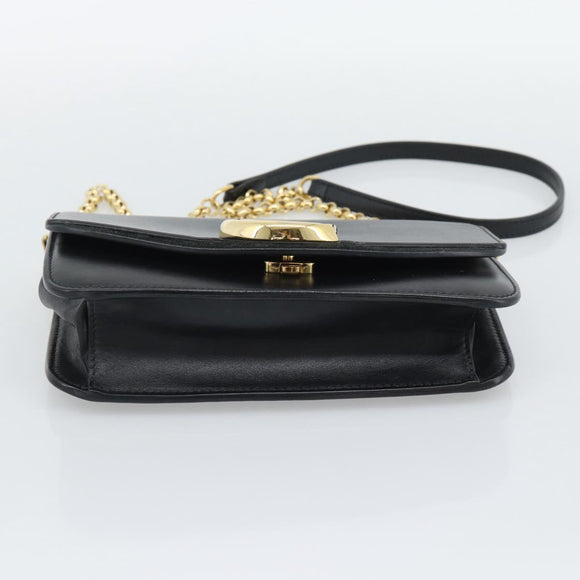 Chloe Chain Shoulder Bag Leather Black Gold Tone Auth gh2335A