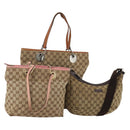 GUCCI GG Canvas Shoulder Bag Hand Bag 3 Set Beige Pink Silver Auth gh2336-1