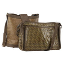 FENDI Zucchino Shoulder Bag PVC Leather 2 Set Brown Gold Tone Auth gh2337-1
