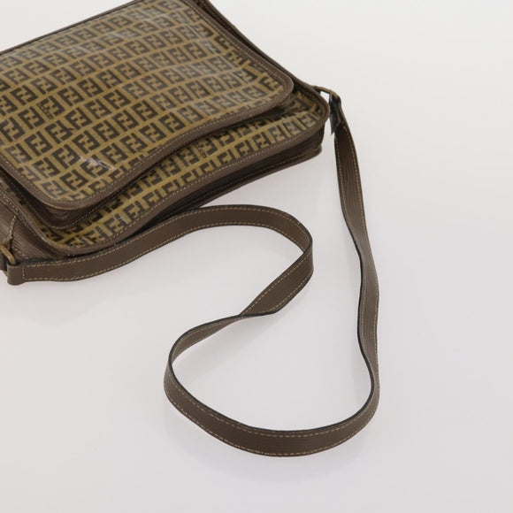 FENDI Zucchino Shoulder Bag PVC Leather 2 Set Brown Gold Tone Auth gh2337