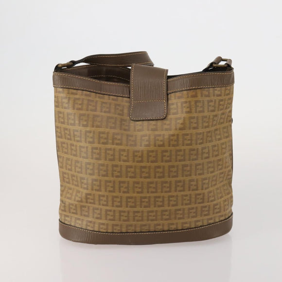 FENDI Zucchino Shoulder Bag PVC Leather 2 Set Brown Gold Tone Auth gh2337