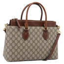 GUCCI GG Supreme Hand Bag PVC 2way Beige Gold Tone 409534 Auth gh2344-1