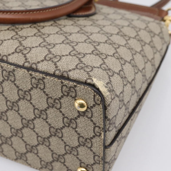 GUCCI GG Supreme Hand Bag PVC 2way Beige Gold Tone 409534 Auth gh2344