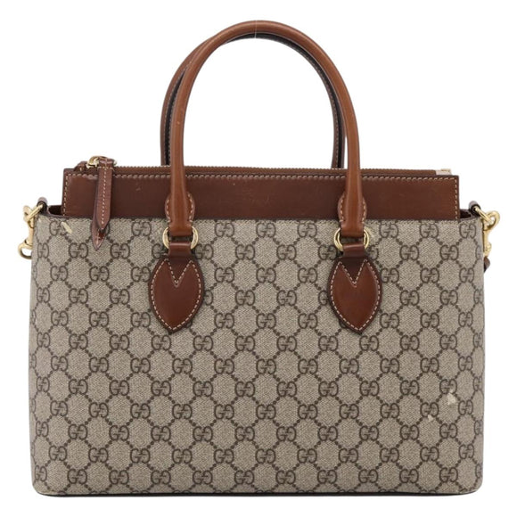 GUCCI GG Supreme Hand Bag PVC 2way Beige Gold Tone 409534 Auth gh2344