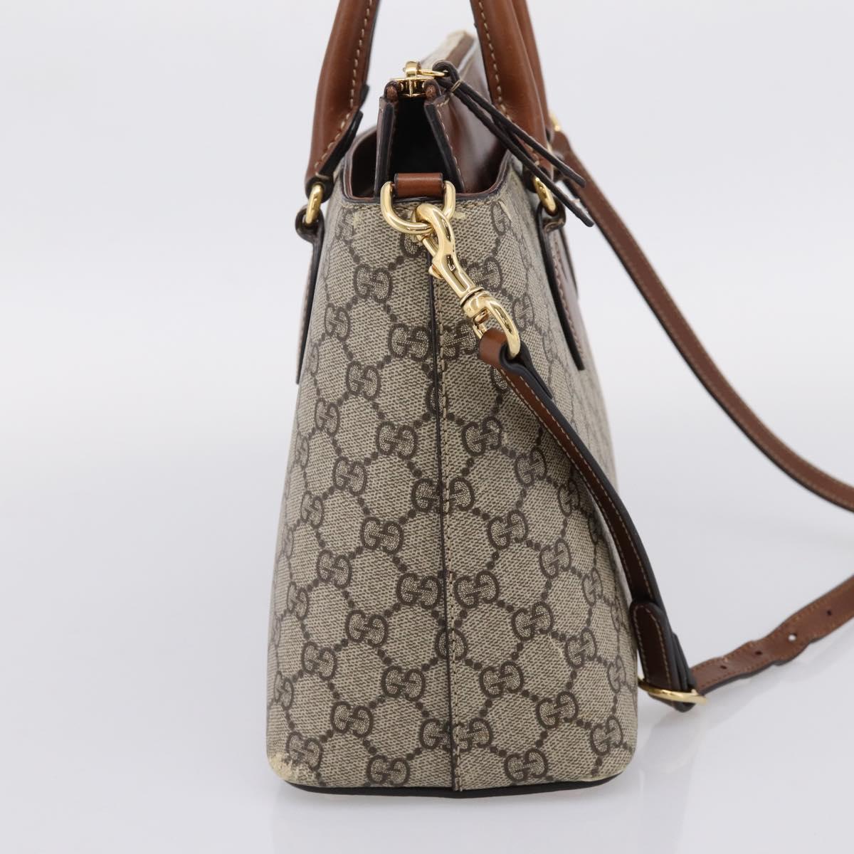 GUCCI GG Supreme Hand Bag PVC 2way Beige Gold Tone 409534 Auth