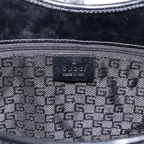 GUCCI Jackie Hand Bag Leather Black Silver 002 1067 Auth gh2346