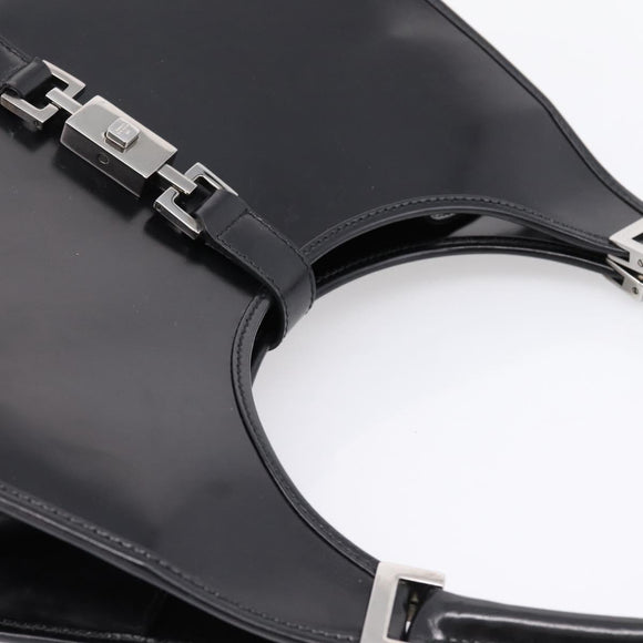 GUCCI Jackie Hand Bag Leather Black Silver 002 1067 Auth gh2346