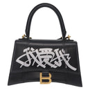 BALENCIAGA Hour Glass Small Hand Bag Leather 2way Black Gold 693546 Auth gh2347V-2