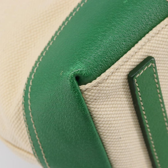 PRADA Tote Bag Canvas Beige Green Auth gh2350
