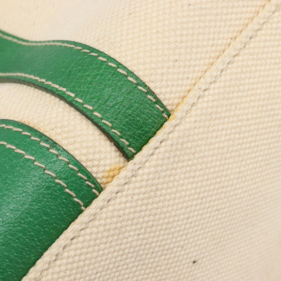 PRADA Tote Bag Canvas Beige Green Auth gh2350