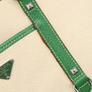 PRADA Tote Bag Canvas Beige Green Auth gh2350-20