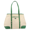 PRADA Tote Bag Canvas Beige Green Auth gh2350-13