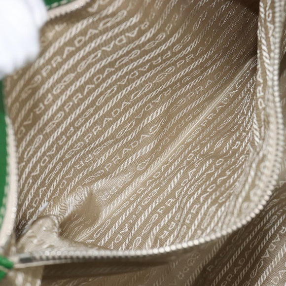 PRADA Tote Bag Canvas Beige Green Auth gh2350