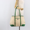 PRADA Tote Bag Canvas Beige Green Auth gh2350-28