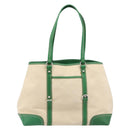 PRADA Tote Bag Canvas Beige Green Auth gh2350-2