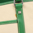 PRADA Tote Bag Canvas Beige Green Auth gh2350-3