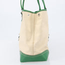 PRADA Tote Bag Canvas Beige Green Auth gh2350-5