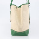 PRADA Tote Bag Canvas Beige Green Auth gh2350-6