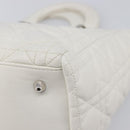 Christian Dior Lady Dior Canage Hand Bag Lamb Skin White Silver Auth gh2352V-14