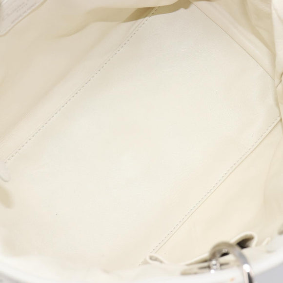 Christian Dior Lady Dior Canage Hand Bag Lamb Skin White Silver Auth gh2352V