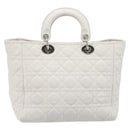 Christian Dior Lady Dior Canage Hand Bag Lamb Skin White Silver Auth gh2352V-3