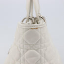 Christian Dior Lady Dior Canage Hand Bag Lamb Skin White Silver Auth gh2352V-5