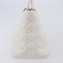 Christian Dior Lady Dior Canage Hand Bag Lamb Skin White Silver Auth gh2352V-6