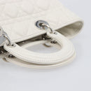 Christian Dior Lady Dior Canage Hand Bag Lamb Skin White Silver Auth gh2352V-8