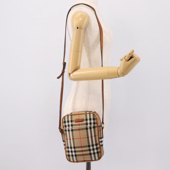 BURBERRY Nova Check Shoulder Bag Canvas Beige Gold Tone Auth gh2353