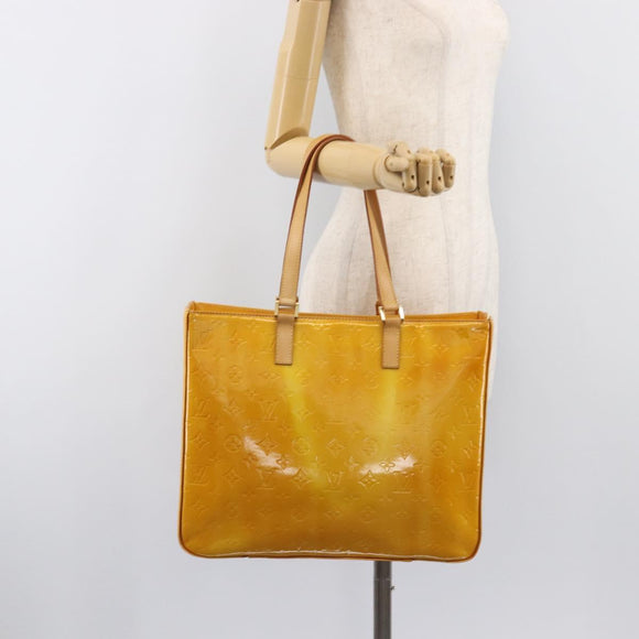 LOUIS VUITTON Monogram Vernis Columbus Tote Bag Lime Yellow M91047 Auth gh2358