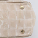 CHANEL New Travel Line Tote Bag Canvas Beige Gold Tone CC Auth gh2368-6