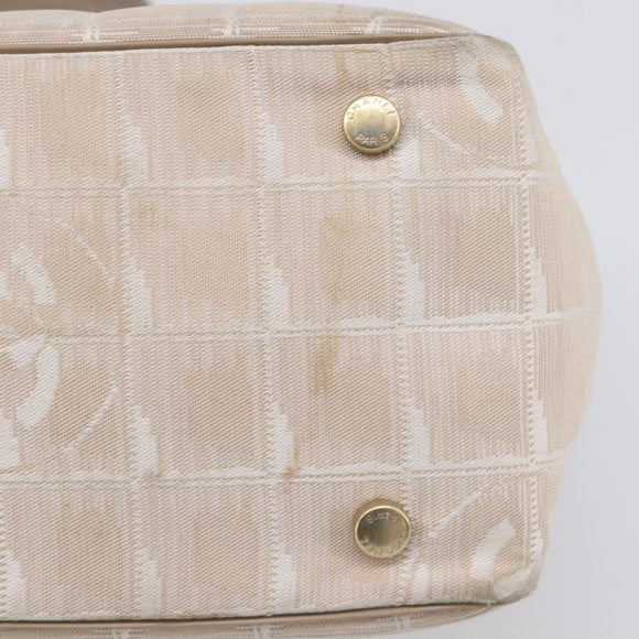 CHANEL New Travel Line Tote Bag Canvas Beige Gold Tone CC Auth gh2368