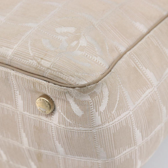CHANEL New Travel Line Tote Bag Canvas Beige Gold Tone CC Auth gh2368
